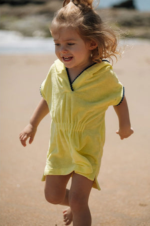 Roupao Infantil Atoalhado, na corVerde Amarelo Lima com detalhes em Azul Marinho, Infantil Feminino, Moda Praia Lili Sampedro