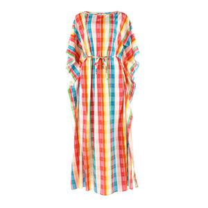 Saída de Praia Kaftan na Estampa Xadrez da Collab Charada Conceito com a Lili Sampedro