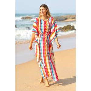 Saída de Praia Kaftan na Estampa Xadrez da Collab Charada Conceito com a Lili Sampedro
