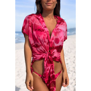 Camisa Alex Saída de Praia de Tule Tie Dye Marsala da Lili Sampedro Moda Praia