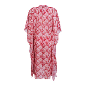 Saída de Praia Kaftan da Lili Sampedro na Estampa Cacao Rosa, Moda Praia Brasileira, Modelo Kimono Longo