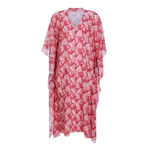 Saída de Praia Kaftan da Lili Sampedro na Estampa Cacao Rosa, Moda Praia Brasileira, Modelo Kimono Longo