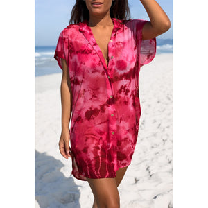 Camisa Alex Saída de Praia de Tule Tie Dye Marsala da Lili Sampedro Moda Praia