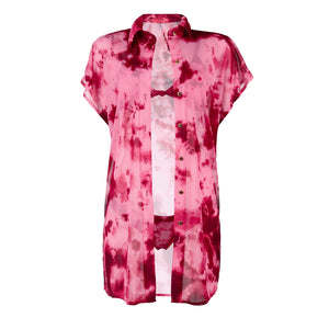 Camisa Alex Saída de Praia de Tule Tie Dye Marsala da Lili Sampedro Moda Praia