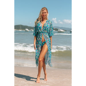 Saída de Praia Midi Vestido Kaftan Carol Estampado Cavalo Marinho da Lili Sampedro