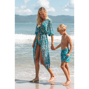 Saída de Praia Midi Vestido Kaftan Carol Estampado Cavalo Marinho da Lili Sampedro