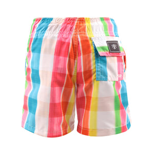 Short Infantil Masculino de Praia na estampa Xadrez da Collab Charada Conceito com a a Lili Sampedro Moda Praia