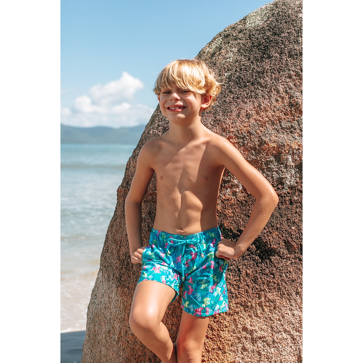 Short Infantil Moda Praia da Lili Sampedro na Estampa Cavalo Marinho