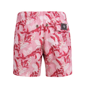 Short Infantil Masculino de Praia da Lili Sampedro na Estampa Cacao Rosa, Moda Praia Brasileira, Bermuda de Praia