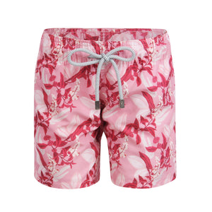 Short Infantil Masculino de Praia da Lili Sampedro na Estampa Cacao Rosa, Moda Praia Brasileira, Bermuda de Praia