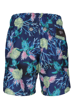 Short Infantil de Praia Bermuda Estampada Tartaruga Azul Look Tal Pai Tal Filho de Praia da Lili Sampedro