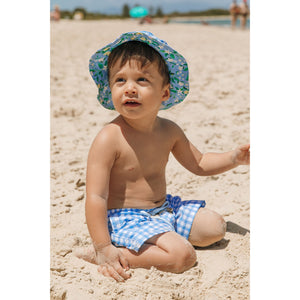 Short Infantil de Praia Bermuda Infantil Estampado Vichy Xadrez Azul e Branco da Lili Sampedro Moda Praia