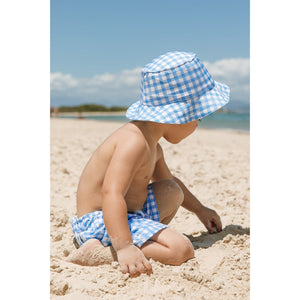 Short Infantil de Praia Bermuda Infantil Estampado Vichy Xadrez Azul e Branco da Lili Sampedro Moda Praia
