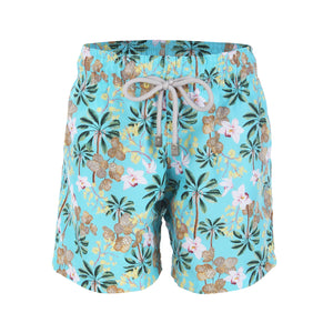 Short Infantil Masculino Moda Praia Estampado Coqueiros Tiffany da Lili Sampedro Moda Praia Família