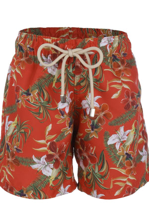 Short Infantil Masculino de Praia da Lili Sampedro Estampado Flores Vermelhas