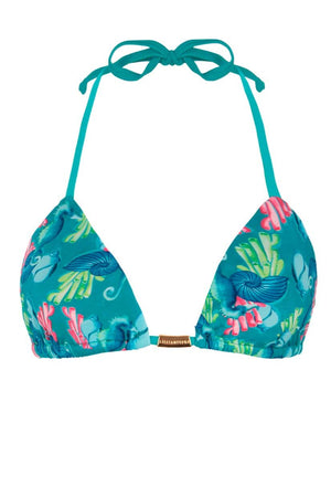 Top de Praia Lucy modelo Cortininha na estampa Cavalo Marinho da Lili Sampedro