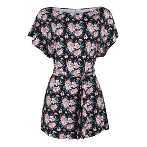 Vestido Saída de Praia, curto com cinto, feito de lycra, na estampa Floral